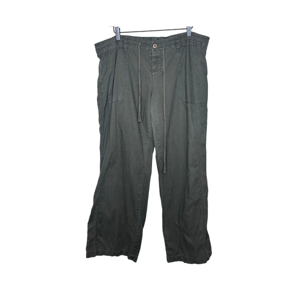 Norma Kamali Hunter Green Linen Blend Wide Leg Pants XL Button Fly High Waist